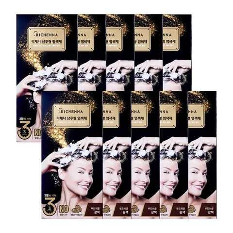 기타 리체나 샴푸형 3분 염색제 10박스, 부드러운 갈색