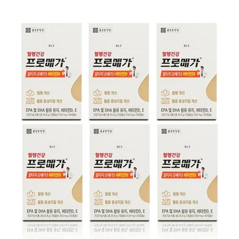 종근당건강 프로메가 알티지 rTG형 오메가3 비타민D E 혈행건강, 60정, 6개