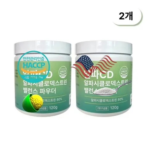 휴바움 알파CD 알파시클로덱스트린 알파시디 분말 가루 파우더 대용량 식약처 인증, 119.9g, 2개