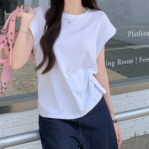 후암마켓 여성 체형커버 민소매 캡소매 루즈핏 반팔 티셔츠