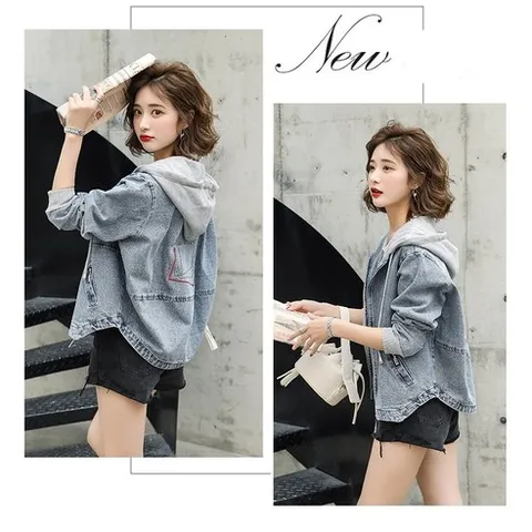 도희날다 814여성후드 베이직 데님 자켓 빈티지 기본청자켓데일리청자켓