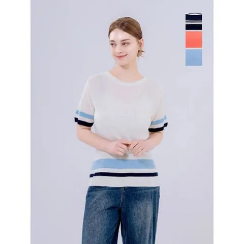 홈쇼핑HIT 후스타일 여성 배색 니트 종택1