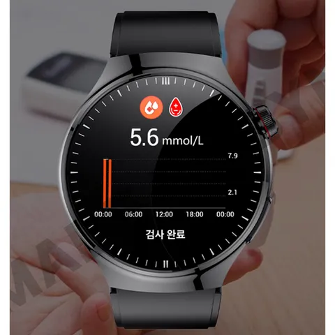 한국어 무채혈 무통 혈당 측정 스마트 워치 혈당측정기 시계 자가치료 심박수 혈압 심전도 수면패턴, 블루, 4.3cm, 블루투스