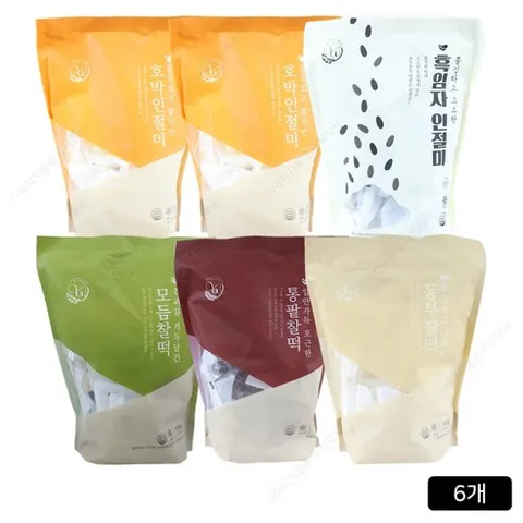 창억모듬떡 5종 6봉(총 60개/호박인절미X2+흑임자인절미+동부찰떡+통팥찰떡+모듬찰떡), 6개, 창억모둠떡 5종 6봉/총 60개(호박인절미X2흑임자인절