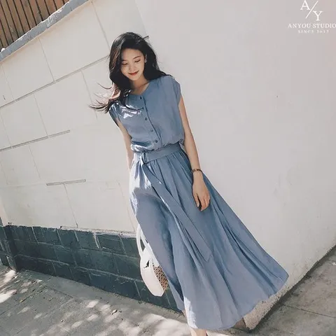 ANYOU 여성 원피스 여름원피스 반팔 쉬폰원피스 빅사이즈 원피스 롱원피스