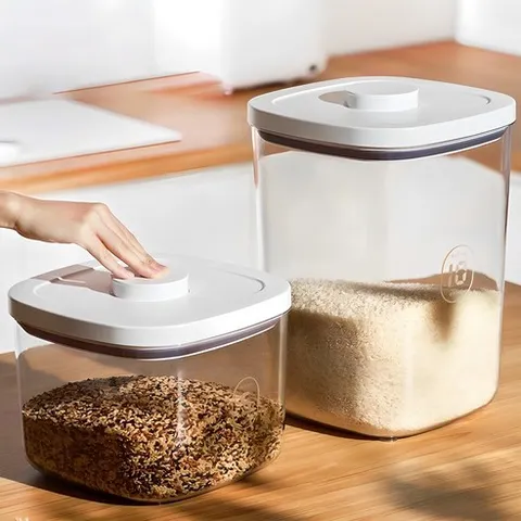메이원 원터치 진공쌀통 바로락 밀폐 진공 쌀통 쌀보관통 잡곡통 고양이 강아지 사료통, 투명, 1개