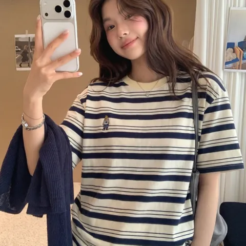 미사813 여성 여름 스트라이프 반팔 티셔츠 줄무늬 반팔티