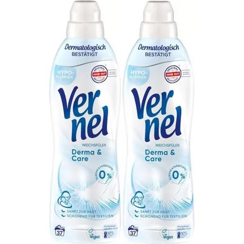 Vernel 버넬 더마 케어 섬유 유연제 468WL 12개 묶음 39회 세탁 가능 저자극성 및 향기 민감한 피부를 위해 특별 개발된 부드러움 제공 재활용, 814 ml (2er Pack)