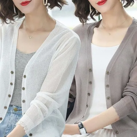 1+1여름 얇은 카디건 니트 여성용 빅사이즈 캐주얼 루즈핏 솔리드 부드러운 패션 쿨링 중년엄마옷 상의