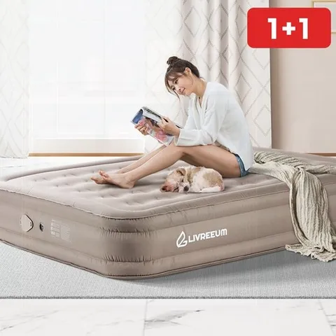 [1+1]더블 캠핑매트 자충식 휴대용 텐트 실내외 캠핑 간편설치, 삼색깔남매 패브릭에어매트 40cm 더블