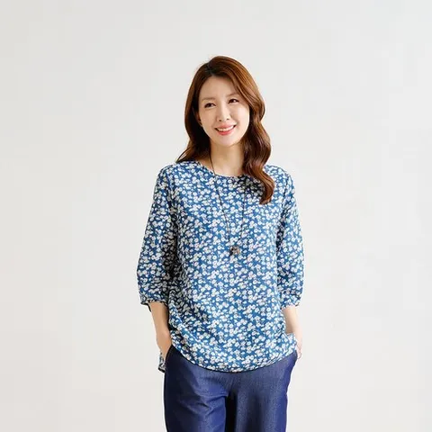 [우일인견] 여성 여름 인견 셔링 7부 블라우스(패턴)
