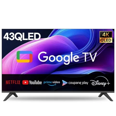 티브이지 43인치 QLED UHD 스마트TV 베젤리스 최신형 고화질 1등급티비, 고객직접설치, 스탠드형, 43QLED (블랙)