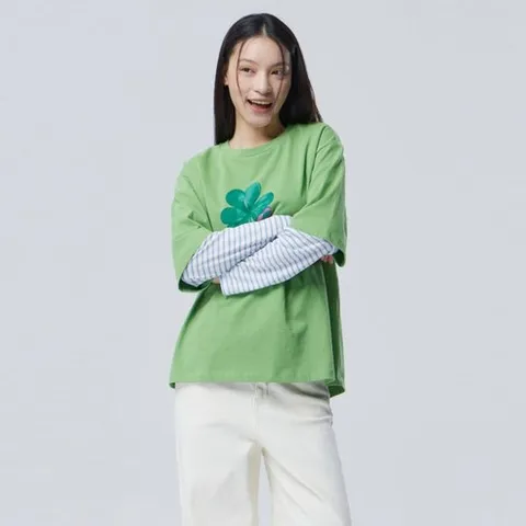 베네통 리본 클로버 티셔츠BATSE1611GN