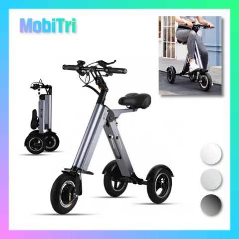 [모비트리] 세발 전기자전거 접이식 배달 스쿠터 출퇴근 전동 삼륜 경량 바이크 소형, 블랙8인치고급형, 알루미늄 합금