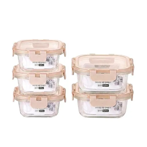오븐글라스 내열 강화유리 밀폐용기 세트 (전자렌지사용가능), 1개, (5종) 320ml x 3개 + 520ml x 2개