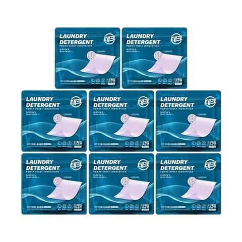 LG테크 한장빨래 듀얼파워 15매X6팩(90매) 시트세제, 8개, 15매입