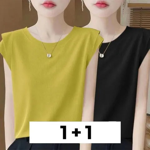 메인워크 1+1 중년 여성 민소매 티셔츠 여름용 엄마룩 냉장고 라운드 데일리 스판 루즈핏 이너 솔리드 나시 슬림핏 상의 2매입