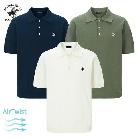 비버리힐스폴로클럽 [비버리힐즈폴로클럽] 에어트위스트 자수로고 버튼 카라넥 반팔 니트 남여공용 (3컬러) 844088