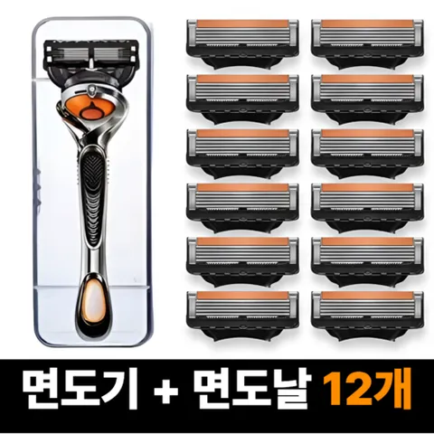 한솔템 면도기 + 5중 면도날 질레트 호환용, 면도기+면도날12개, 1세트
