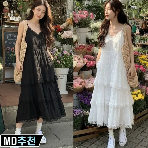 와우MD 여름 여성빅사이즈끈 나시 비치레이스캉캉 롱원피스680