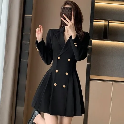 POMTOR 원피스 카라원피스 정장세트 원피스 미니스커트 플리츠스커트 자켓원피스