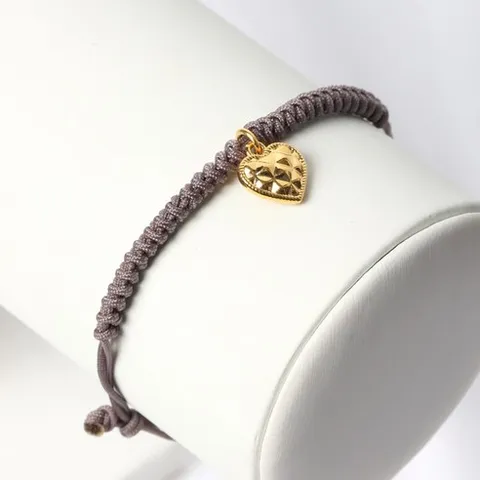 24K 99.9% 순금 컷팅 하트 딸랑이 그레이 행운 매듭 여성용 끈팔찌 (SG5-0455-LB 동글이)