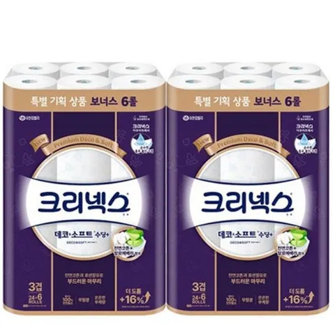 크리넥스 데코앤소프트 3겹 화장지, 30개입, 2개