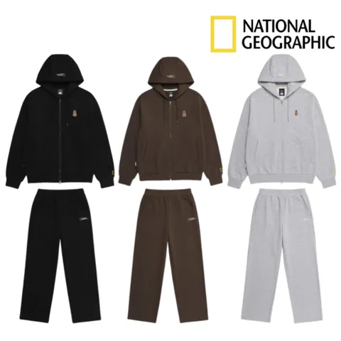 (신상A/S가능) 내셔널지오그래픽 남녀공용 데일리 캐주얼 트레이닝 세트 간절기 츄리닝 동물 와펜 후드 집업 팬츠