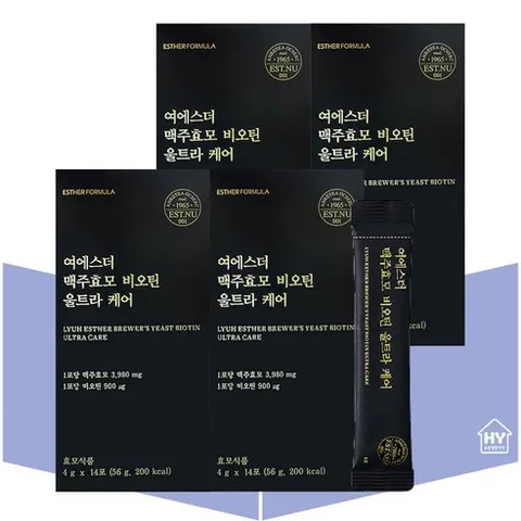 [업그레이드] 여에스더 비오틴 울트라 케어 프리미엄 맥주효모 홈쇼핑 건강 정품 식품 방송 아누카사과분말 블랙푸드 1달분부터 6달분까지, 56g, 4박스