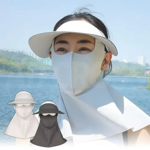 [인포벨]TV홈쇼핑정품 애드크로스 해피하라 얼굴 자외선차단 마스크 새부리형 썬캡 올인원 햇빛 차단 캡마스크, 1세트, 실버+차콜