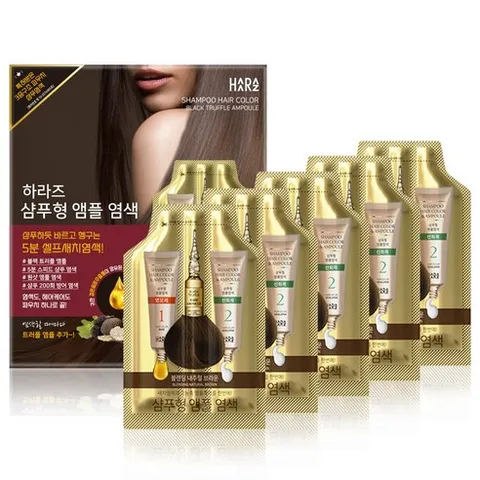 하라즈 샴푸형 앰플 염색제 10회분/새치염색약/5분 셀프염색 /염색샴푸/염색약, 어두운갈색, 10개
