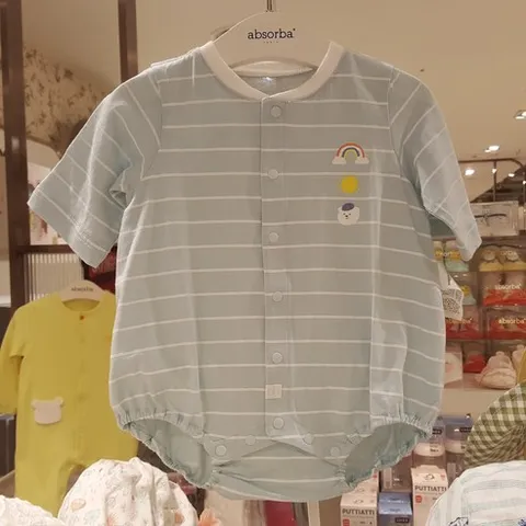 [해피랜드] #봄 여름 #할인 싱크 7부 바디슈트 100%순면 스트라이프 무지개가 포인트 우리아가 여름 에어컨 돌려도 안심 HY1 106P3 NC구로