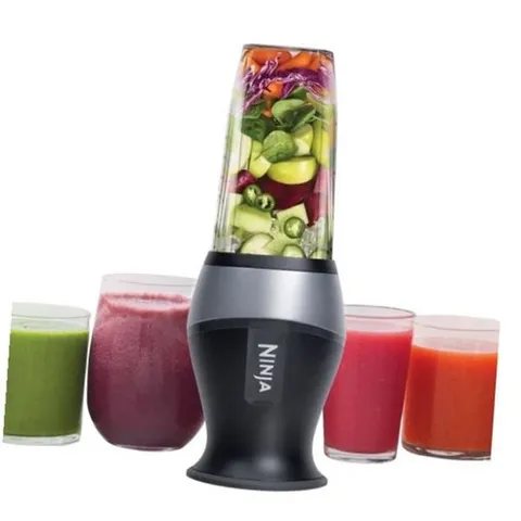 Ninja Fit Compact 개인용 블렌더 스무디 쉐이크 음식 준비 및 냉동 블렌딩용 휴대용 700와트 베이스 473.2ml(16온스) 컵 뚜껑 2개 블랙 QB30, Push to blend