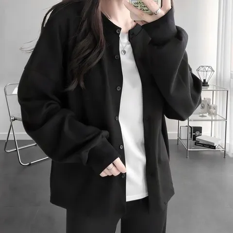 레이디스룸 꾸안꾸 데일리 오버핏 맨투맨 박시 단추 가디건