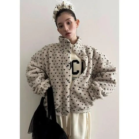 엘스튜디오 여성용 도트 패턴 FLEECE 후리스 봄버 자켓 006363412