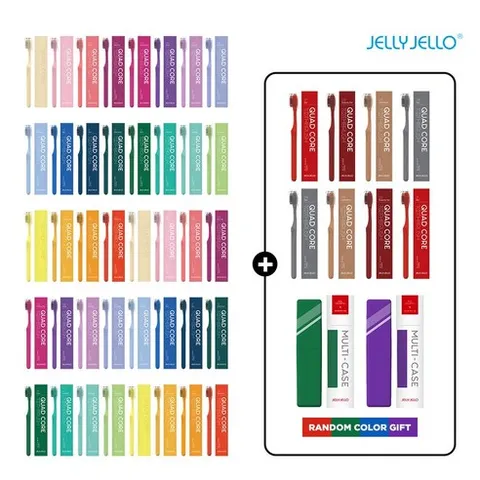 [칫솔 8개 + 멀티케이스 2개 무료증정] *부드러운 전체 4중 미세모* 젤리젤로 쿼드 코어 칫솔 세트 (시그니처 | 컬러모), 2세트, 24개입