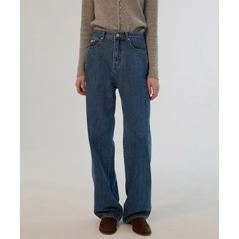 SOMEWHEREBUTTER Morgan Wide Denim Pants - Middle Blue 265009