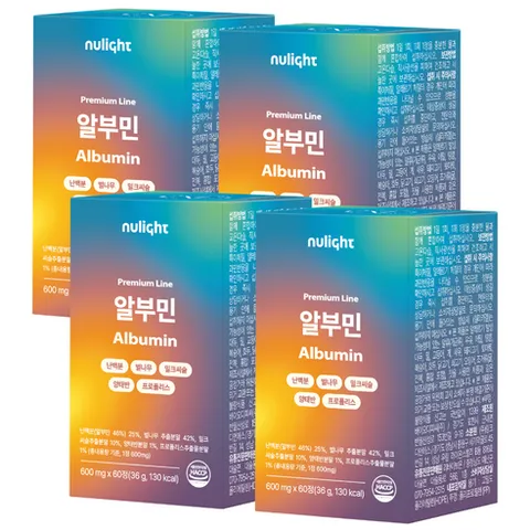 프리미엄 알부민 100%난백 고순도 고함량 흡수빠른 단백질 영양제 누라이트, 4박스, 60정