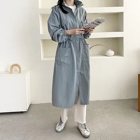여성 바람막이 루즈핏 롱롱 션 데일리 야상 자켓