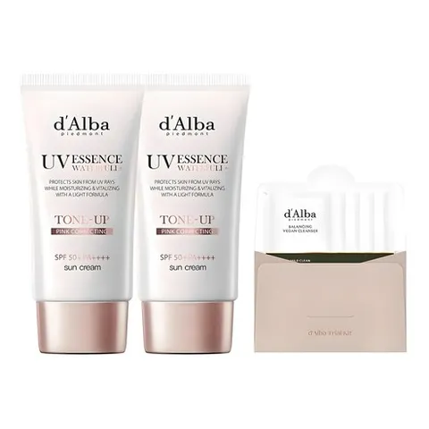 달바 [비건뷰티] 워터풀 톤업 선크림 SPF50+ PA++++ 50ml x 2p + 밸런싱 비건 젤 클렌저 15ml 세트, 1개