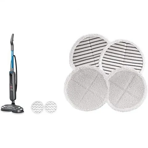 회전 걸레 패드가 있는 비셀 스핀웨이브 스마트 스팀 스크러빙 번들 + 2124 패드 키트 교체 흰색, SpinWave SmartSteam + Replacem