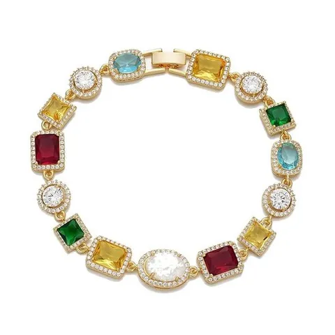 남성용 테니스 팔찌 앙증맞은 18K 금 도금 다이아몬드 테니스 팔찌 큐빅 지르코니아 체인 에메랄드 루비 아쿠아마린 원석 포함 남성 신부 생일 결혼식 발렌타인 데이