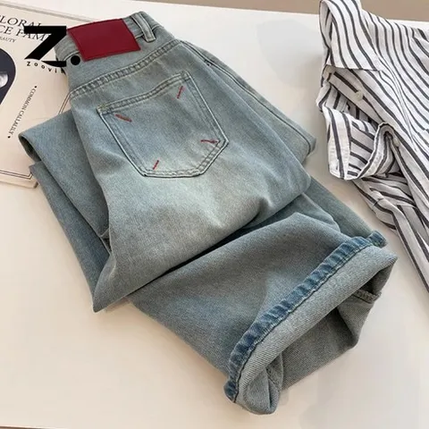 Zoovit 여성 여름 루즈핏 데님 팬츠 일상 워싱 데님 팬츠