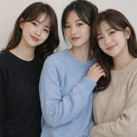 엘로보 여성 봄 라운드넥 니트티 긴팔 소프트 무지 스웨터 3종 세트
