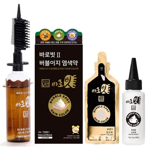 바로빗2 염색약세트 빗는 거품염색약 셀프새치커버 흰머리 염색제, 1개, 자연흑색