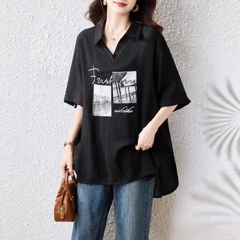 오스틱니 150kg까지 여성 카라넥 빅사이즈 티셔츠 여름 루즈핏 반팔티 블라우스