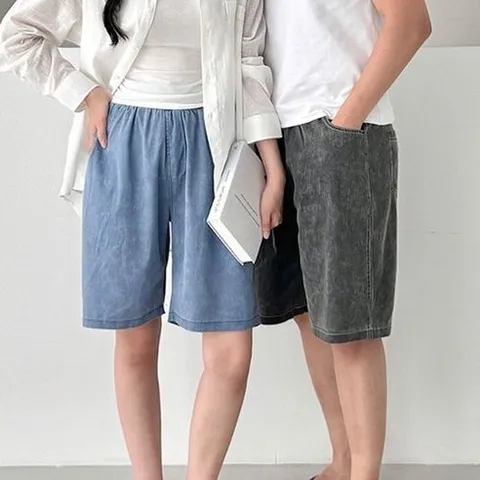 국내매장판 커플운동바지 남녀 워싱 밴딩 반바지 1P 여름 시원한 팬츠 커플룩_684406 122320 SK스토아_기타