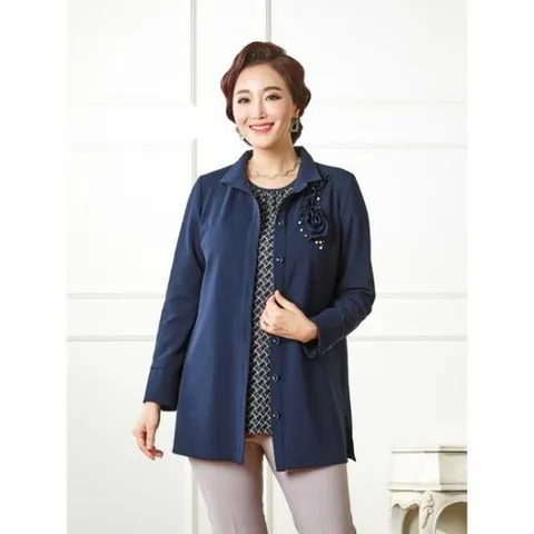 [백화점] 마담엘레강스 샤론 코사지 포인트 재킷 티블라우스 (2종) 242503