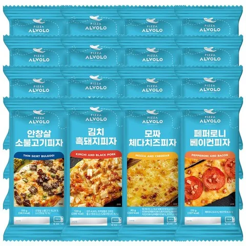 피자알볼로 수제 사각피자 4종 16팩 (안창살+김치흑돼지+모짜치즈+페퍼로니), 920g, 2세트