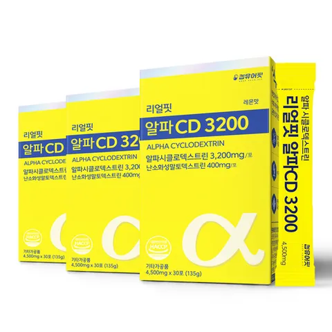 리얼핏 알파CD 고함량 대용량 알파시클로덱스트린 3200 분말 30포 다이어트 알파시디 알파씨디 효능 킵유어핏 HACCP 식약청 인증 100%, 3개, 30회분